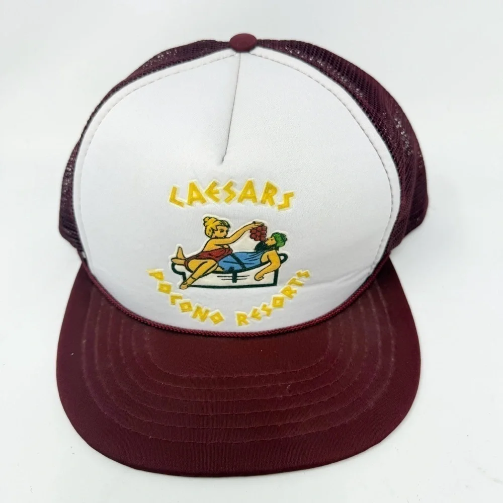 Vintage CAESARS POCONO RESORTS SnapBack Graphic Baseball Cap Hat White Maroon